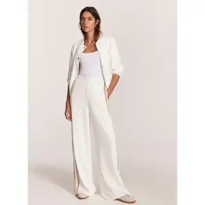 Mint Velvet White Side Stripe Wide Trousers